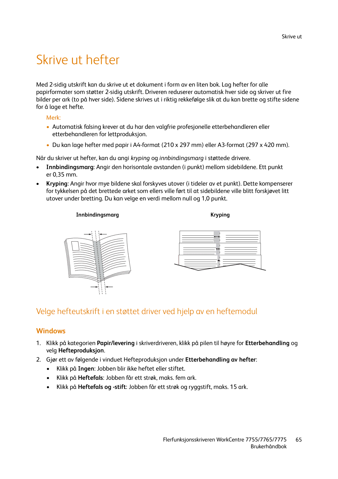 Xerox 755, 7765, 7775 manual Skrive ut hefter 