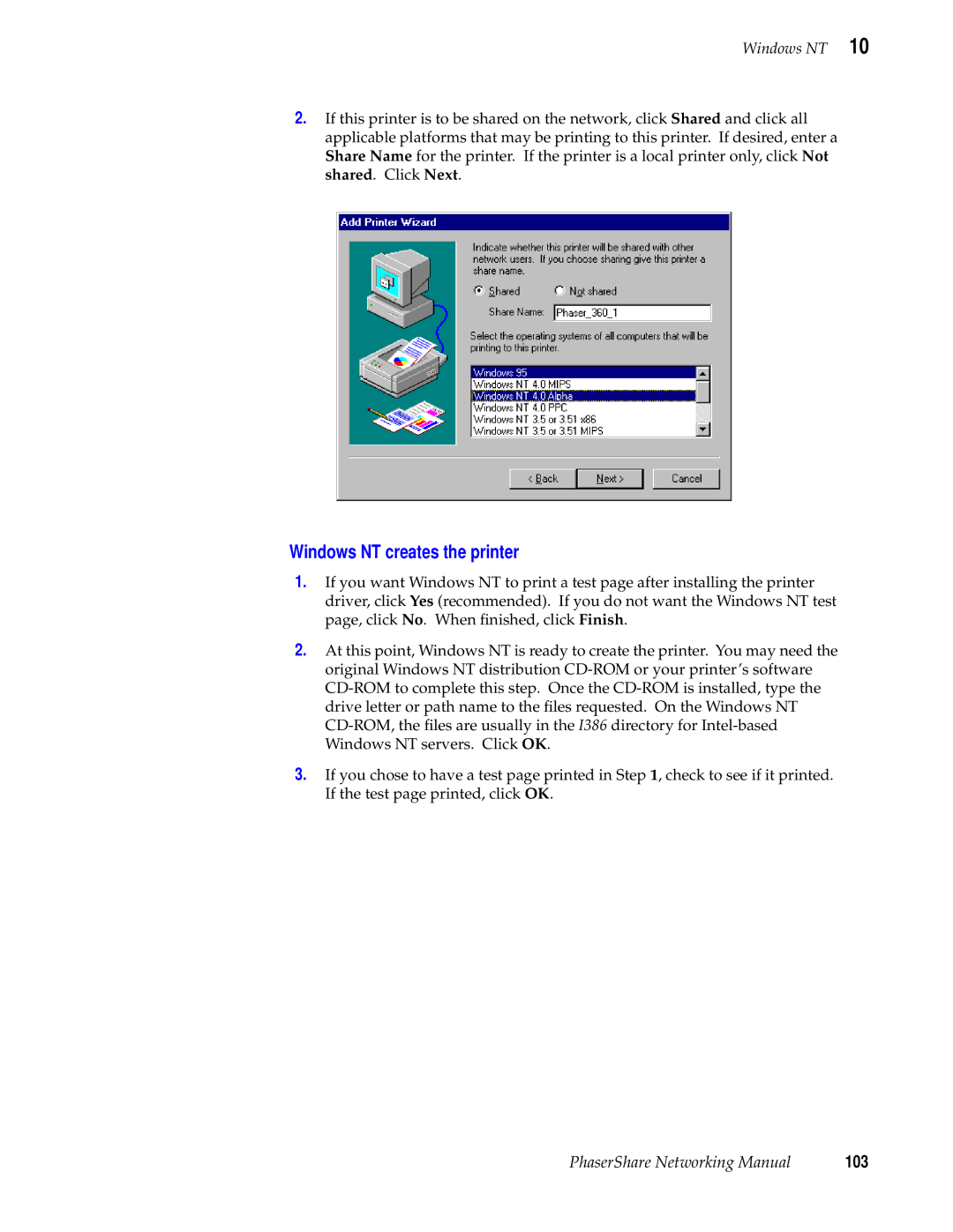 Xerox 780, 840, 360 manual Windows NT creates the printer, 103 