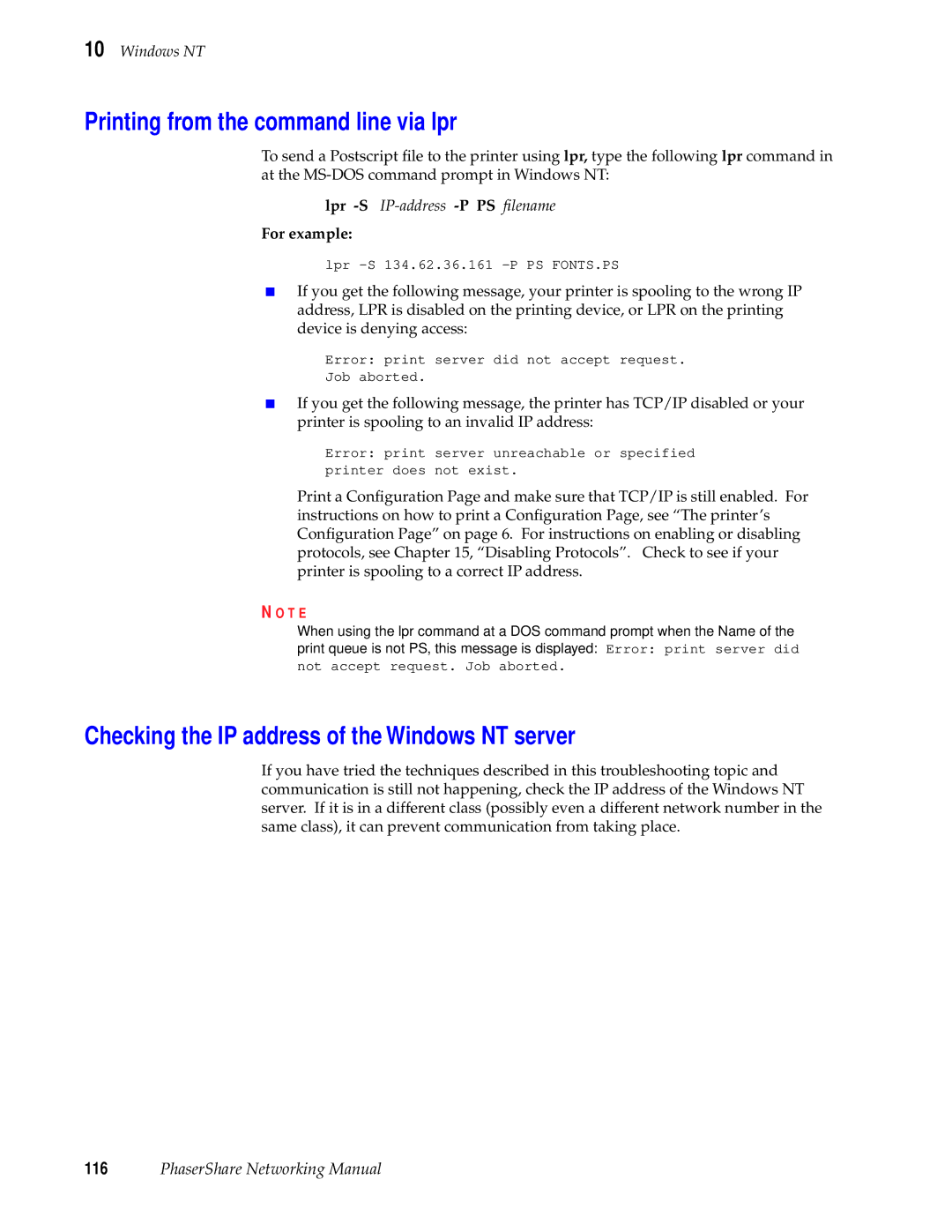 Xerox 840, 780, 360 manual Printing from the command line via lpr, Checking the IP address of the Windows NT server 