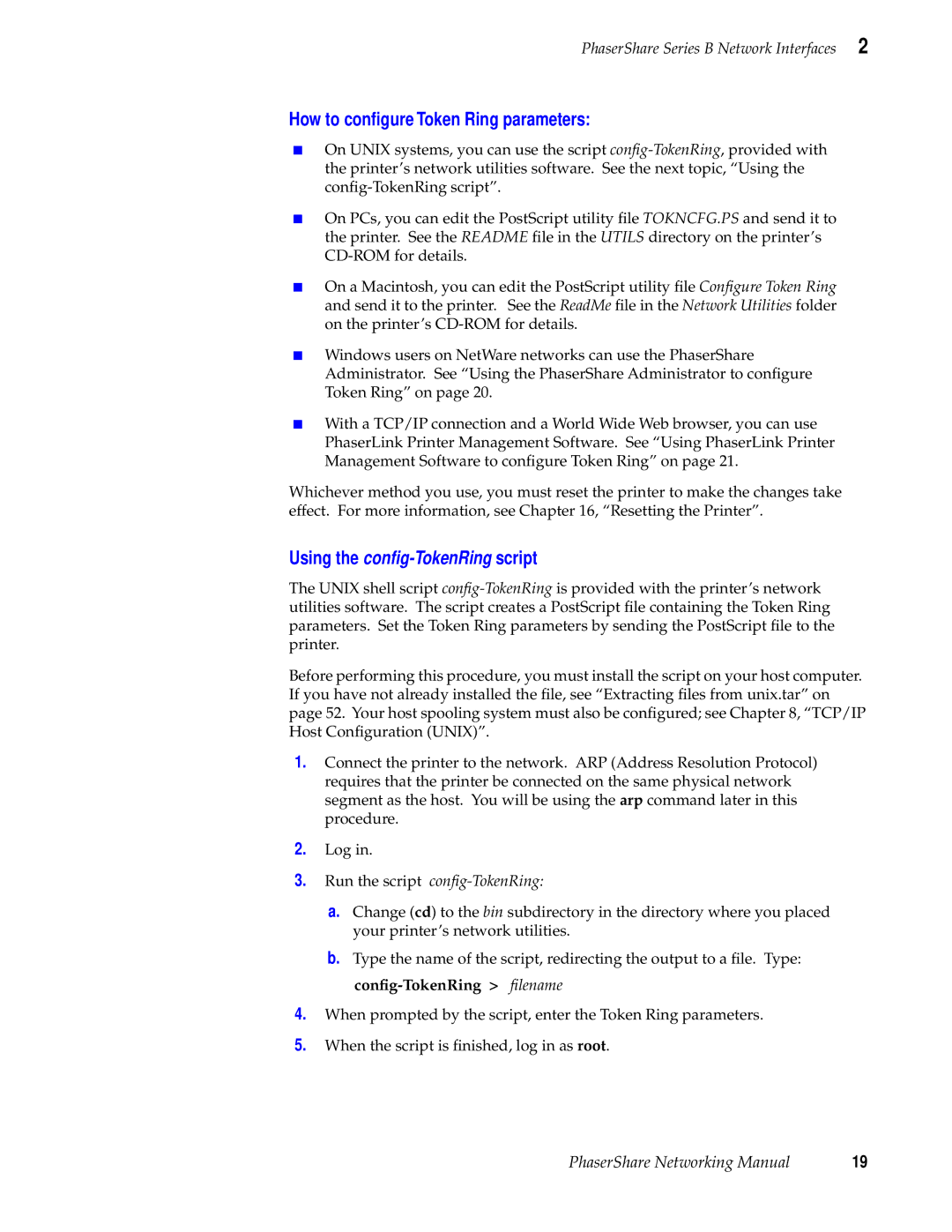 Xerox 780, 840, 360 manual How to conﬁgure Token Ring parameters, Using the conﬁg-TokenRingscript 