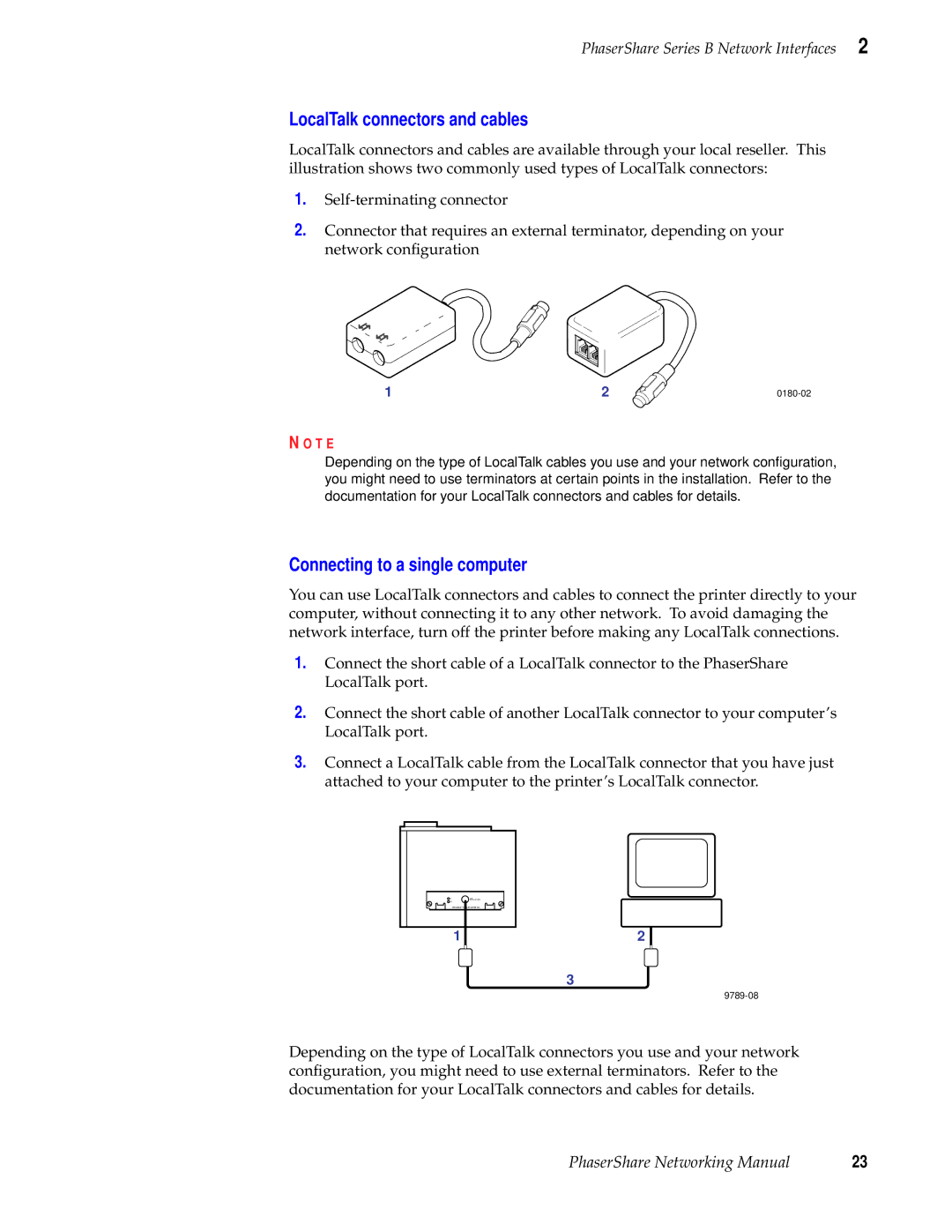 Xerox 840, 780, 360 manual LocalTalk connectors and cables, Connecting to a single computer 