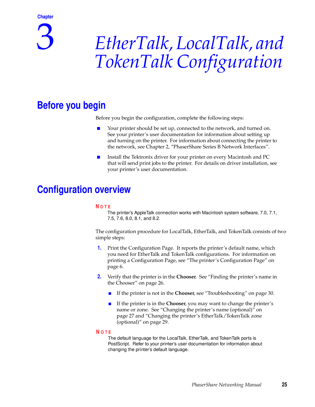 Xerox 780, 840, 360 manual EtherTalk, LocalTalk, and TokenTalk Configuration, Before you begin, Conﬁguration overview 