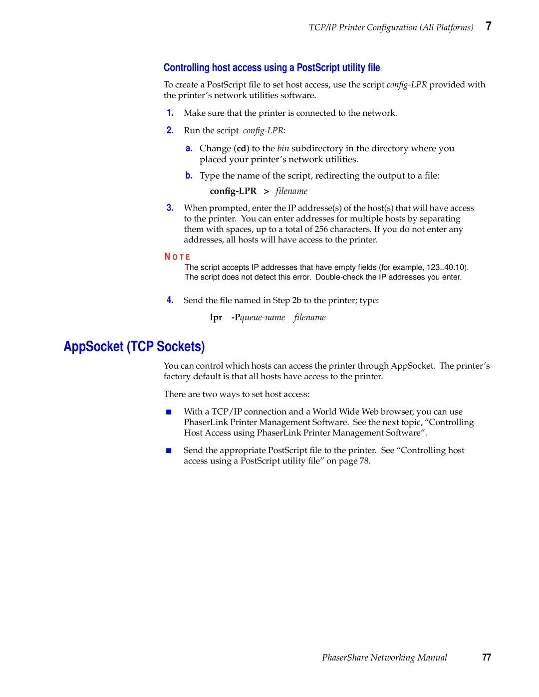 Xerox 840, 780, 360 manual AppSocket TCP Sockets, Controlling host access using a PostScript utility ﬁle 