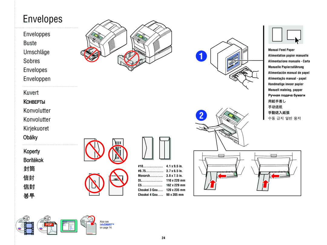 Xerox 8 2 0 0 manual Envelopes, #10 X 9.5 #6.75 X 6.5 Monarch X 7.5 