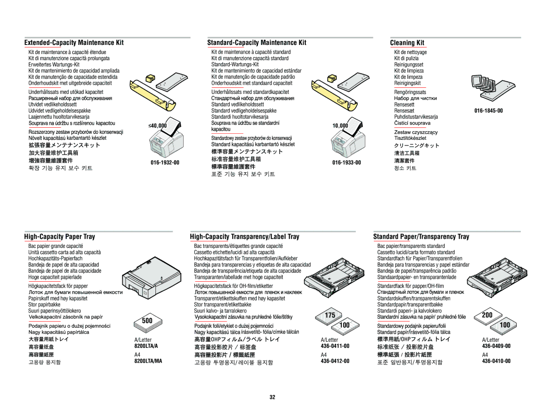 Xerox 8 2 0 0 manual 016-1845-00, ≤40,000 10,000, 016-1933-00, 8200LTA/A 436-0411-00, 8200LTA/MA 436-0412-00 