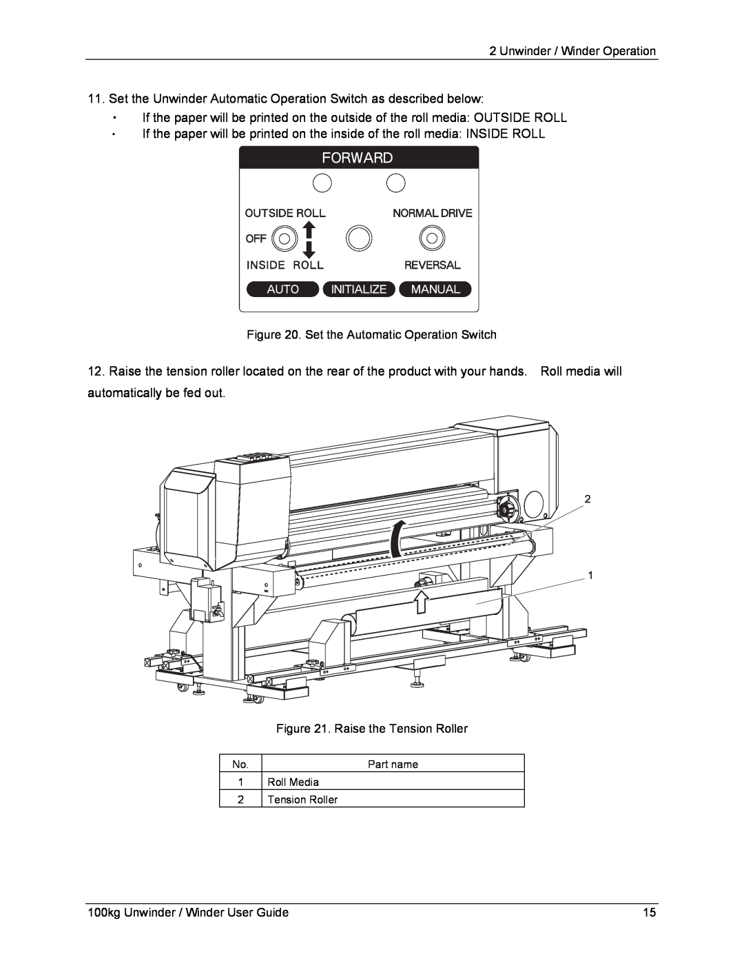 Xerox 8254E, 8264E manual Unwinder / Winder Operation, Set the Automatic Operation Switch, Raise the Tension Roller 