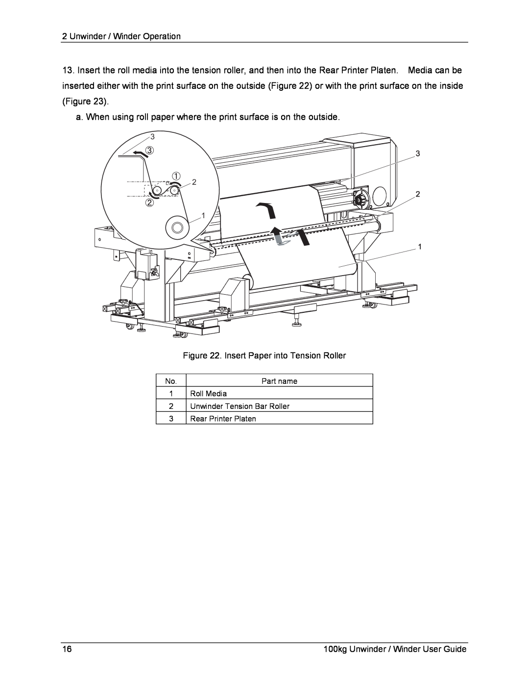 Xerox 8264E, 8254E manual Unwinder / Winder Operation, Insert Paper into Tension Roller, 100kg Unwinder / Winder User Guide 