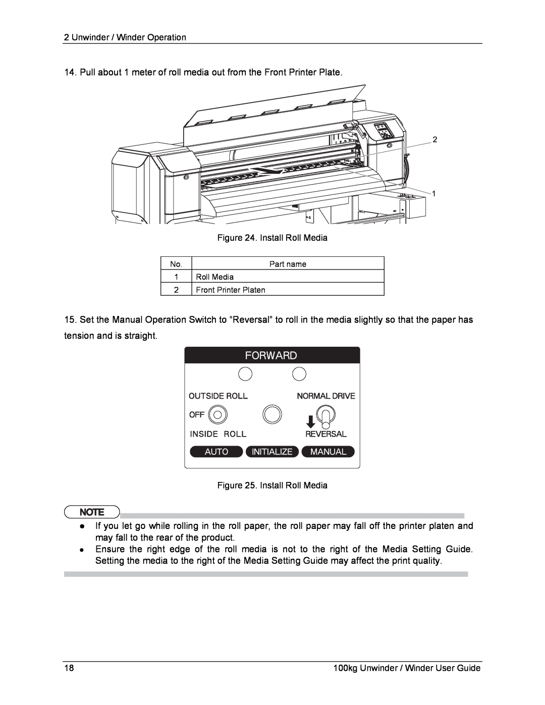 Xerox 8264E, 8254E manual Unwinder / Winder Operation, Install Roll Media, 100kg Unwinder / Winder User Guide 