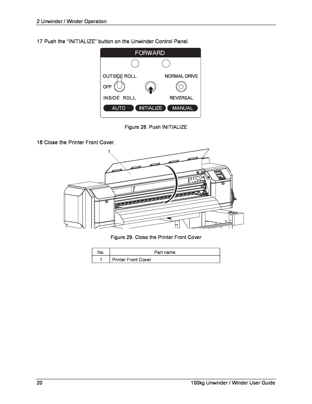 Xerox 8264E, 8254E manual Close the Printer Front Cover, Unwinder / Winder Operation, Push INITIALIZE 