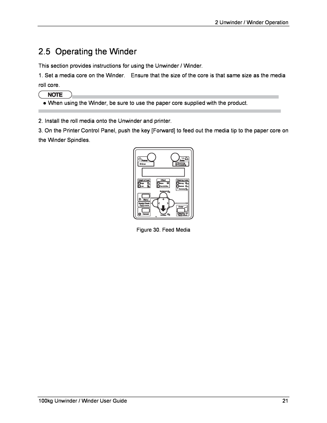 Xerox 8254E, 8264E manual Operating the Winder, Unwinder / Winder Operation, Feed Media, 100kg Unwinder / Winder User Guide 