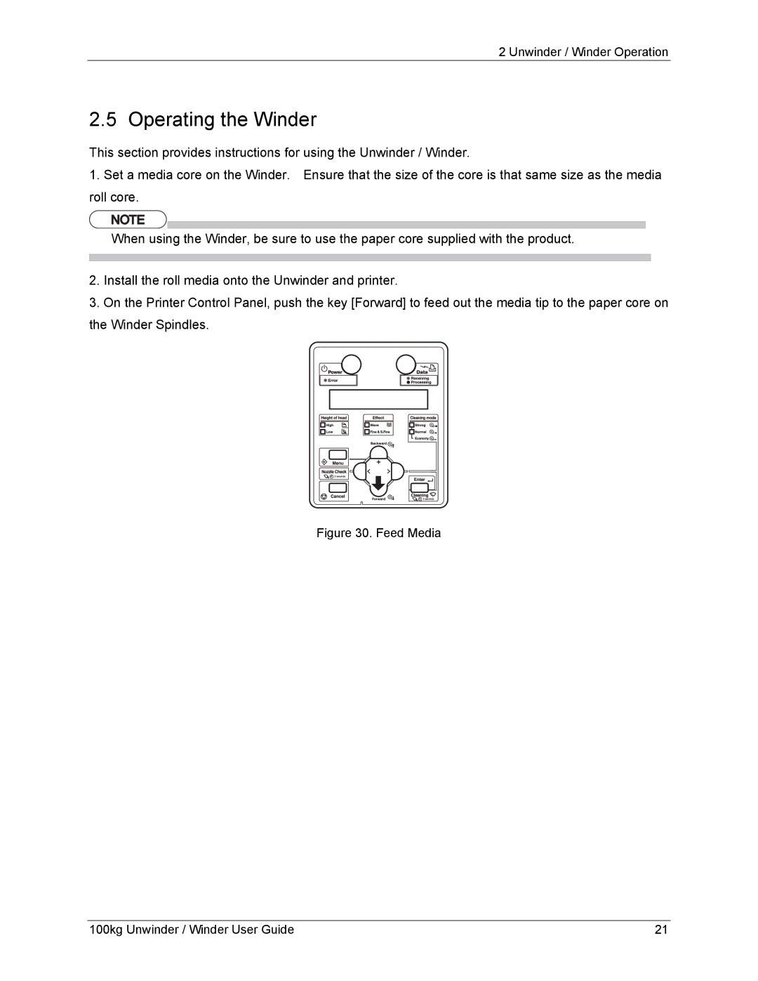 Xerox 8254E, 8264E manual Operating the Winder, Feed Media 100kg Unwinder / Winder User Guide 