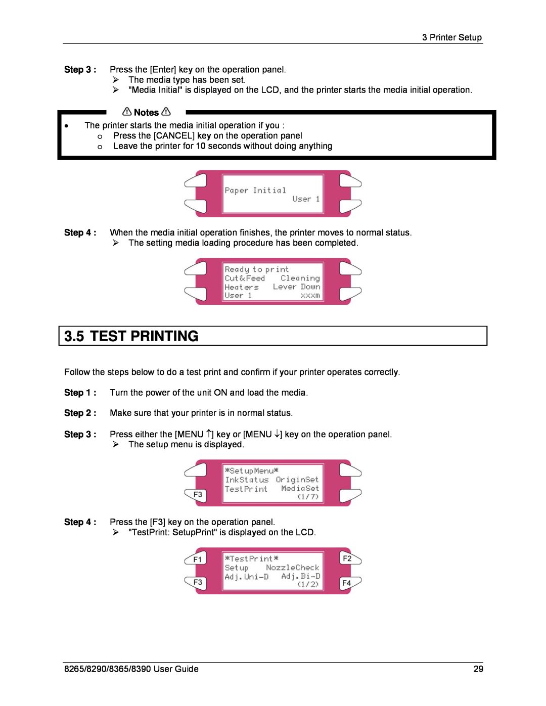 Xerox 8265, 8290, 8390, 8365 manual Test Printing 