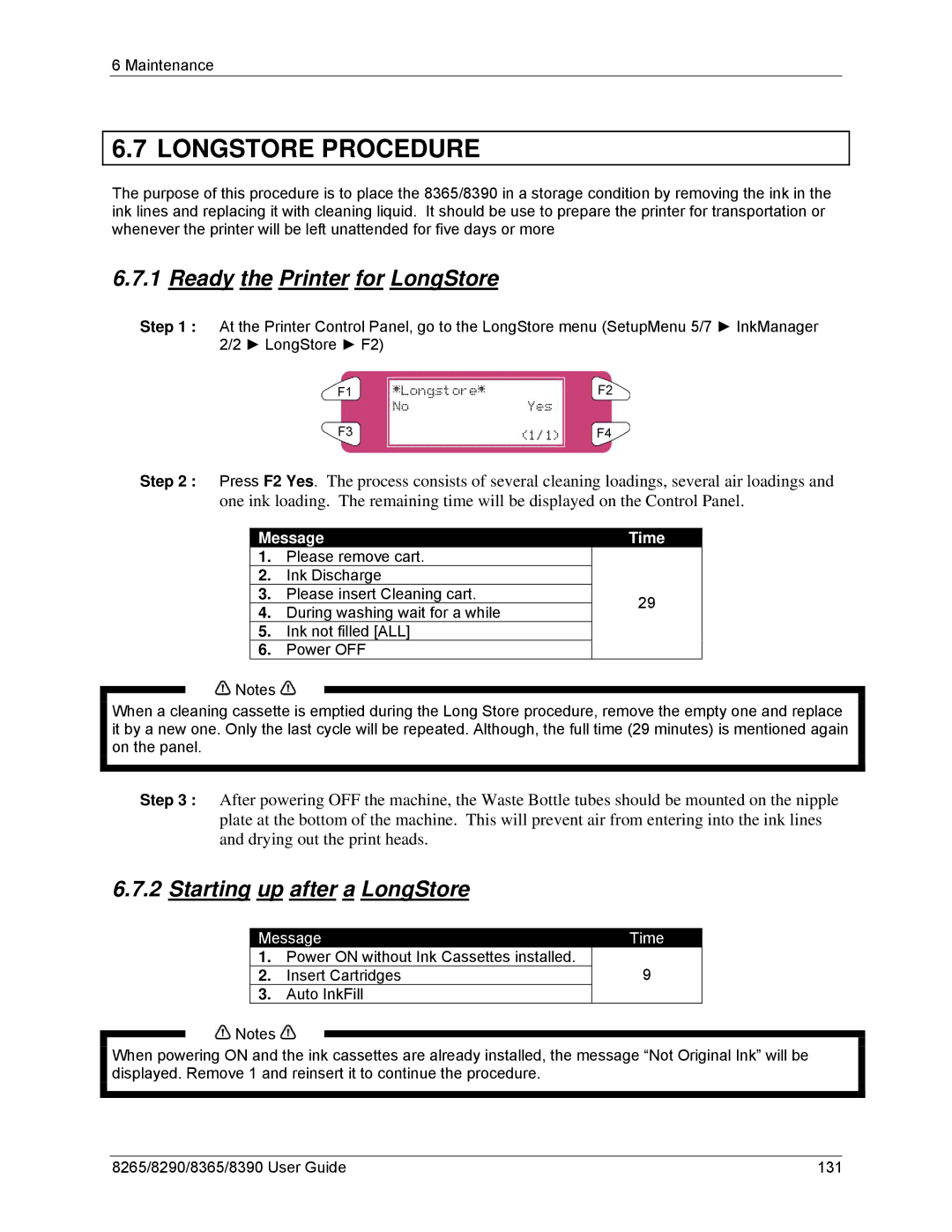 Xerox 8365, 8290, 8265, 8390 manual Longstore Procedure, Ready the Printer for LongStore, Starting up after a LongStore 