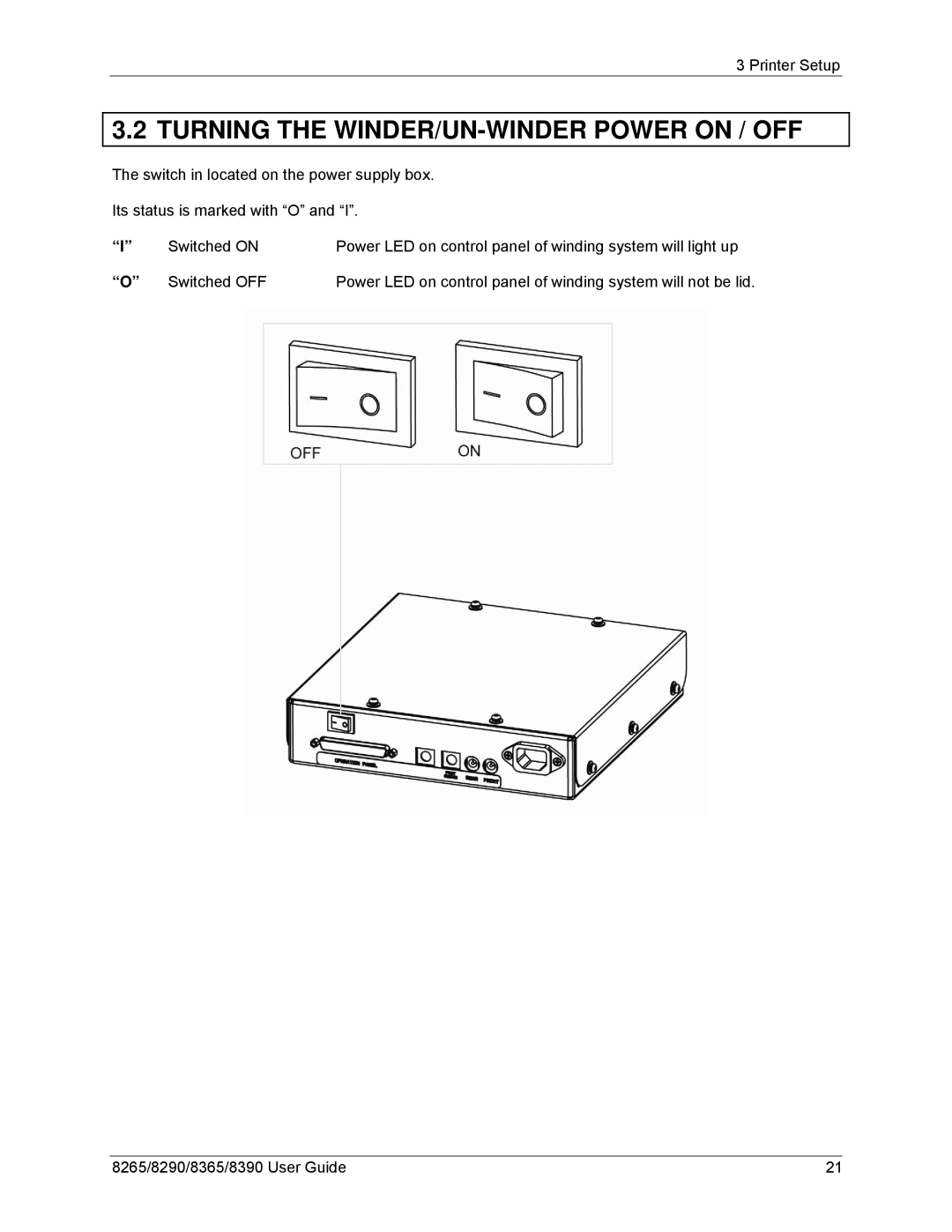 Xerox 8265, 8290, 8390, 8365 manual Turning the WINDER/UN-WINDER Power on / OFF 