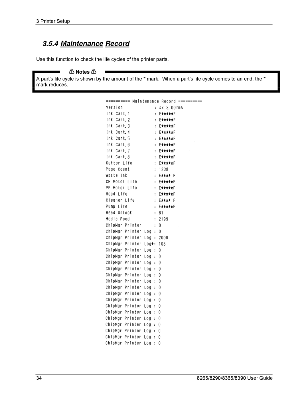 Xerox 8390, 8290, 8265, 8365 manual Maintenance Record 