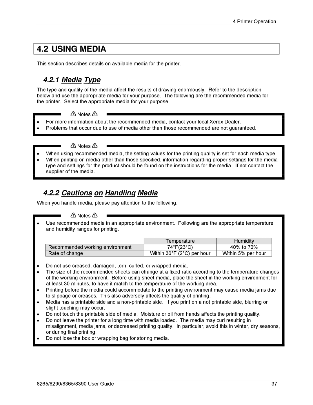 Xerox 8265, 8290, 8390, 8365 manual Using Media, Media Type 