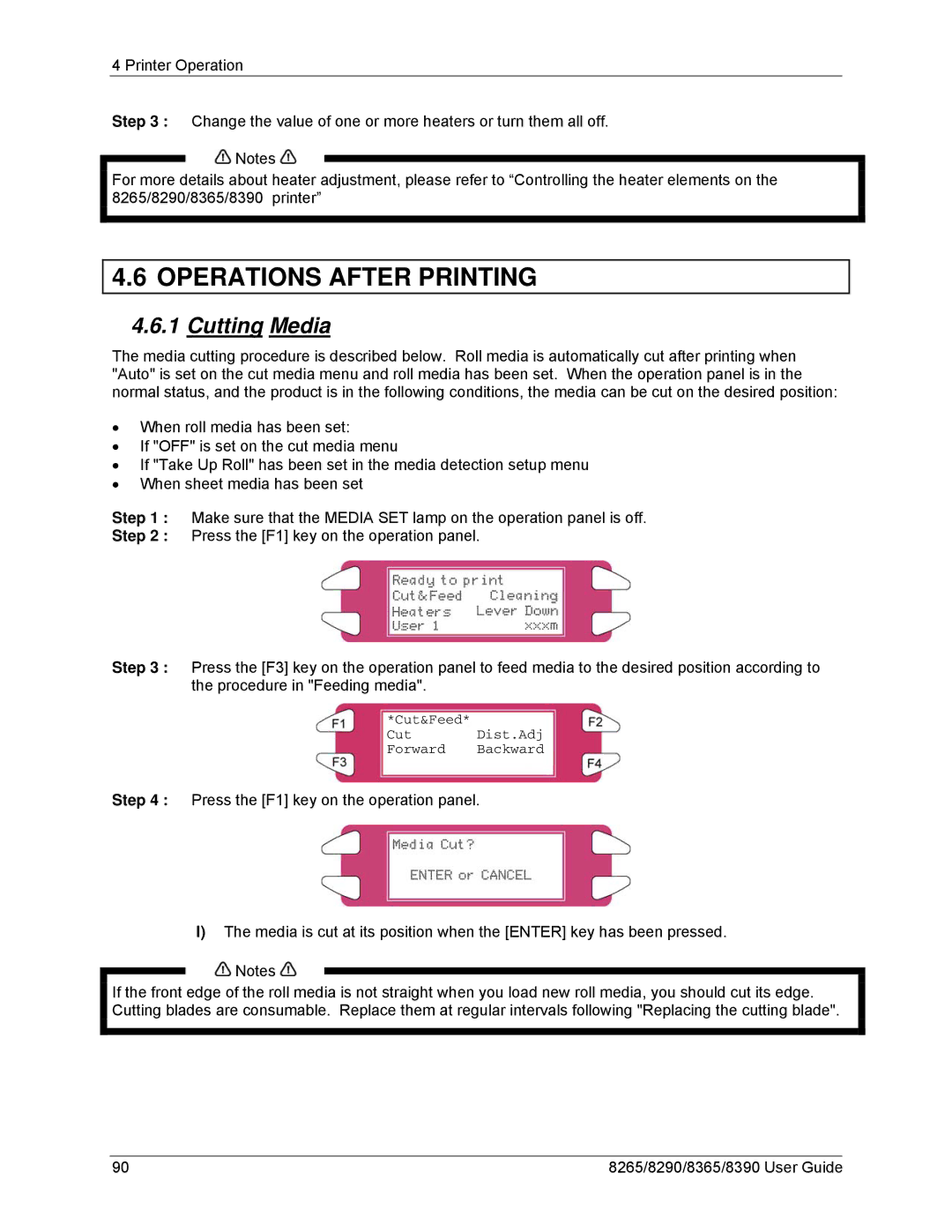 Xerox 8390, 8290, 8265, 8365 manual Operations After Printing, Cutting Media 