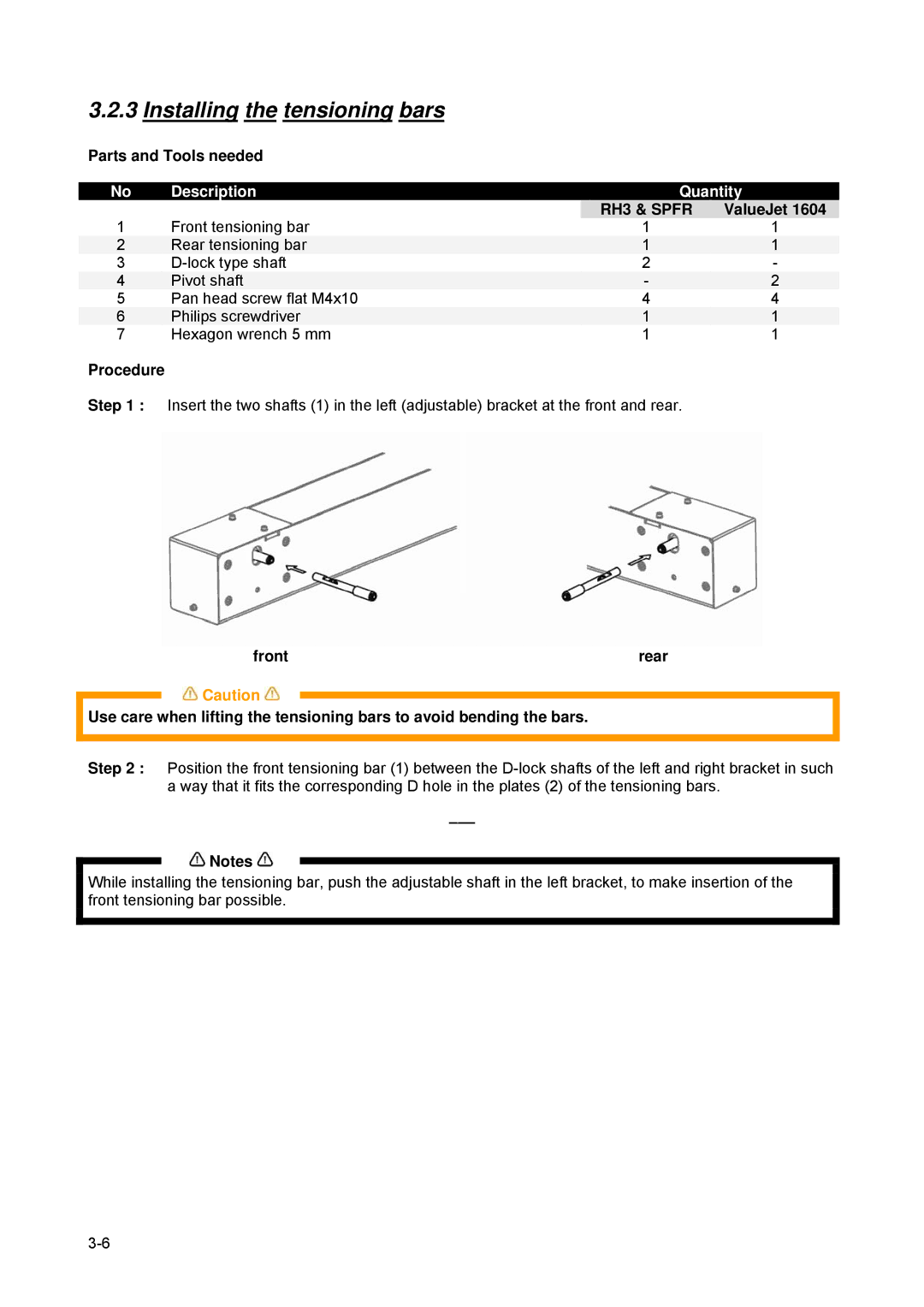 Xerox 82xx, 83xx manual Installing the tensioning bars, ValueJet, Procedure Step 