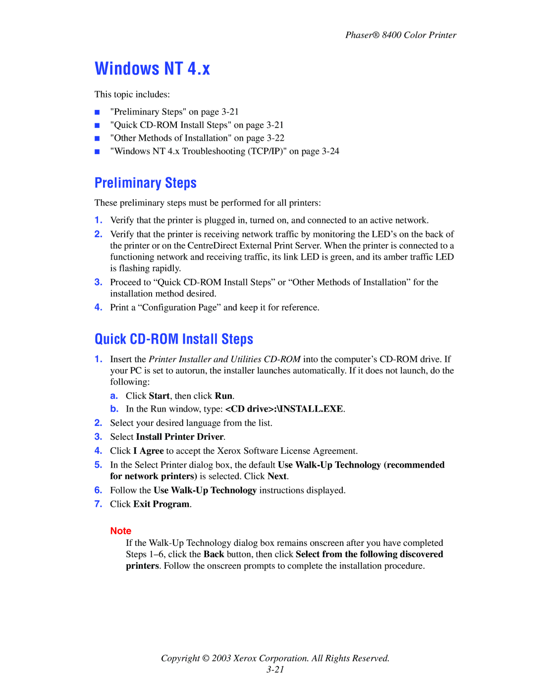 Xerox 8400 manual Windows NT, Preliminary Steps 