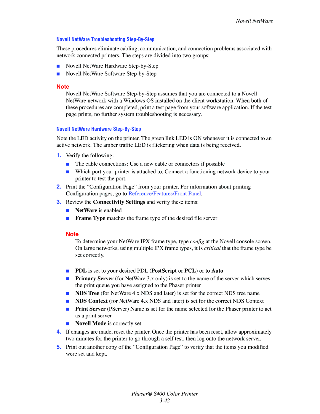 Xerox 8400 manual Novell NetWare Troubleshooting Step-By-Step 