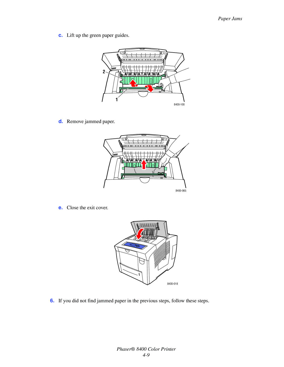 Xerox 8400 manual Remove jammed paper 