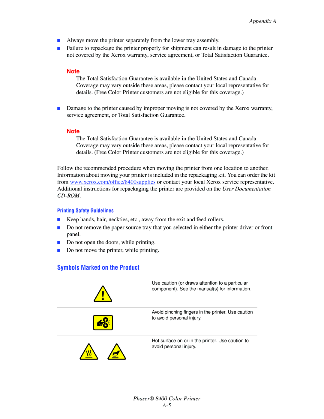 Xerox 8400 manual Symbols Marked on the Product 