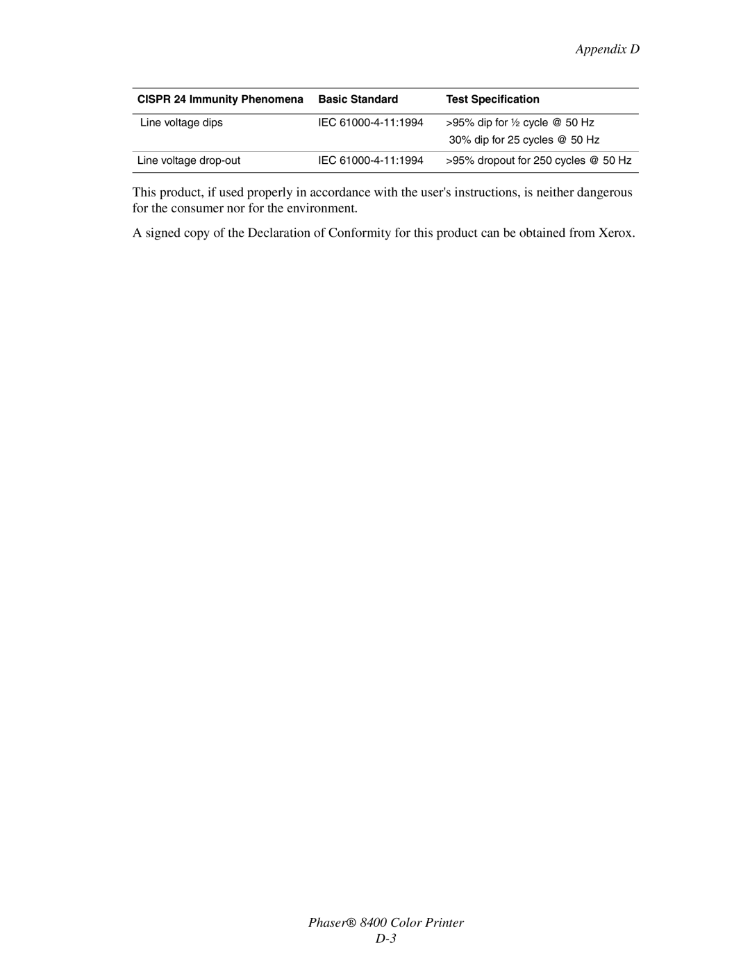 Xerox 8400 manual Appendix D 