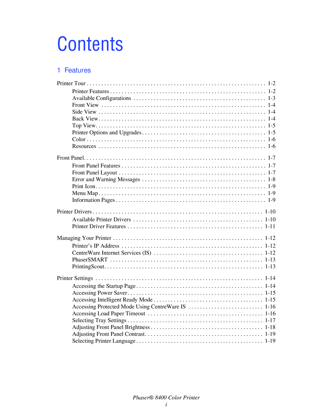 Xerox 8400 manual Contents 