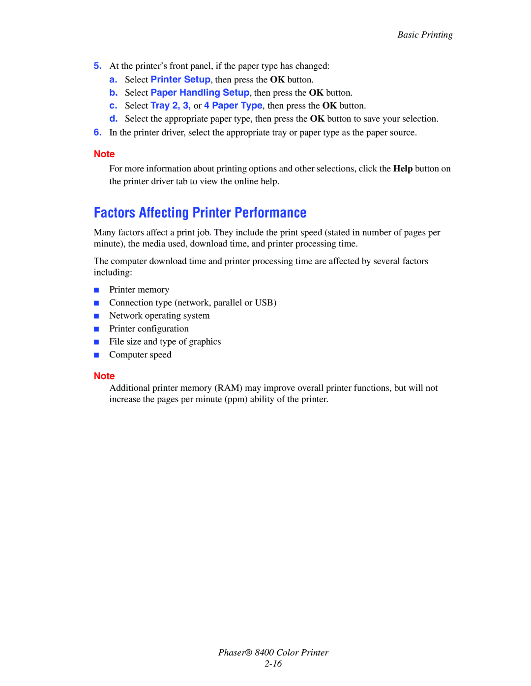 Xerox 8400 manual Factors Affecting Printer Performance 