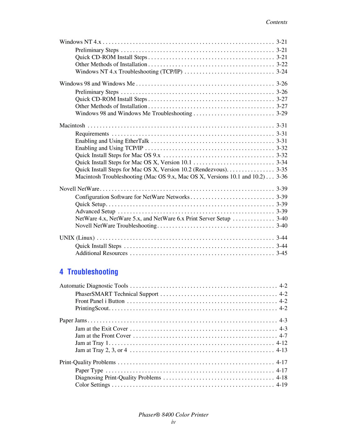 Xerox 8400 manual Troubleshooting 