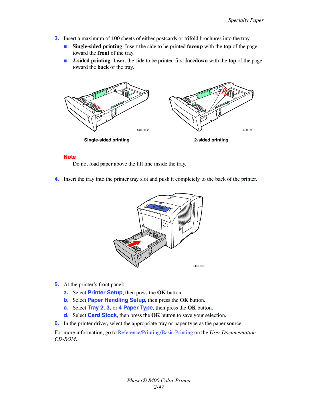 Xerox 8400 manual Single-sided printing Sided printing 