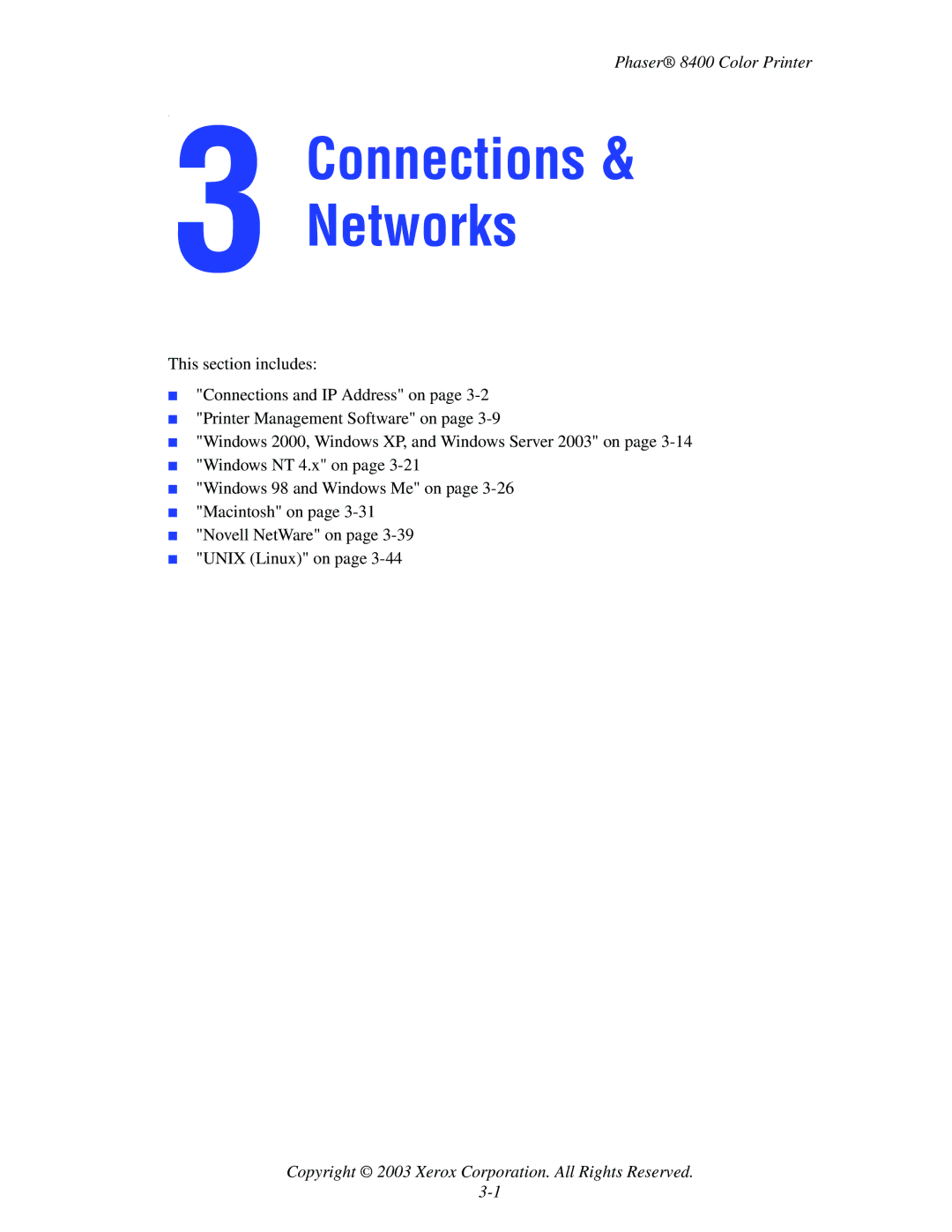 Xerox 8400 manual Connections Networks 