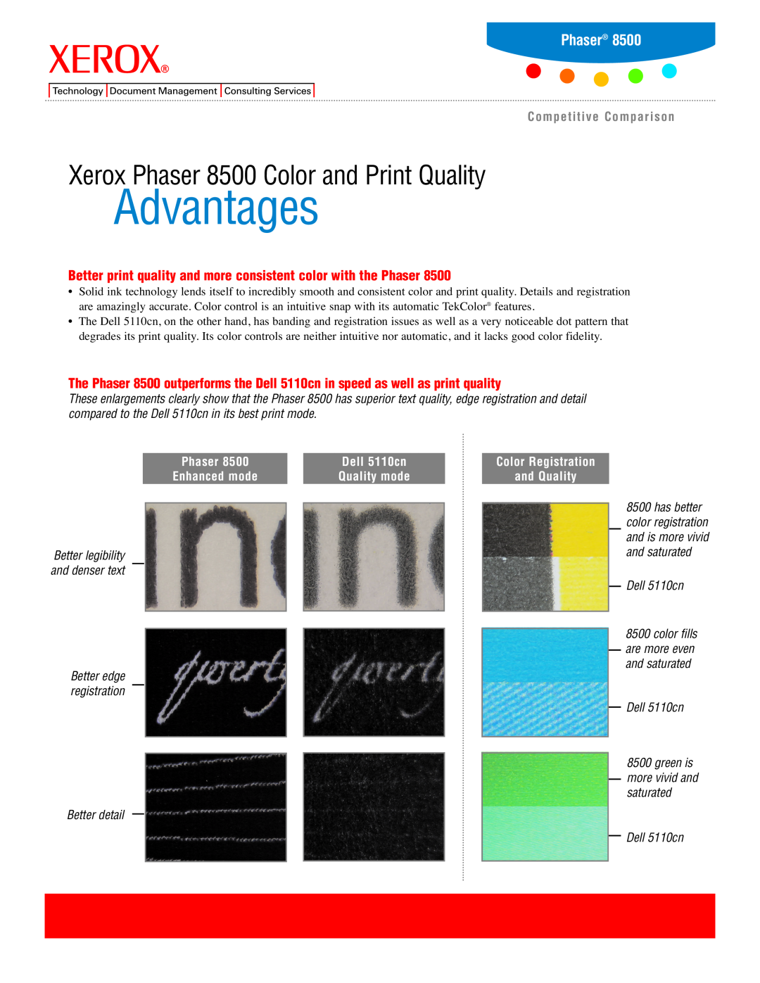 Xerox manual Advantages, Xerox Phaser 8500 Color and Print Quality 