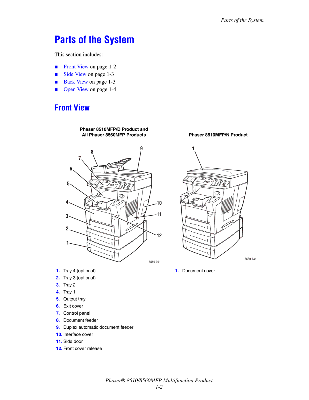 Xerox 8510 manual Parts of the System, Front View 