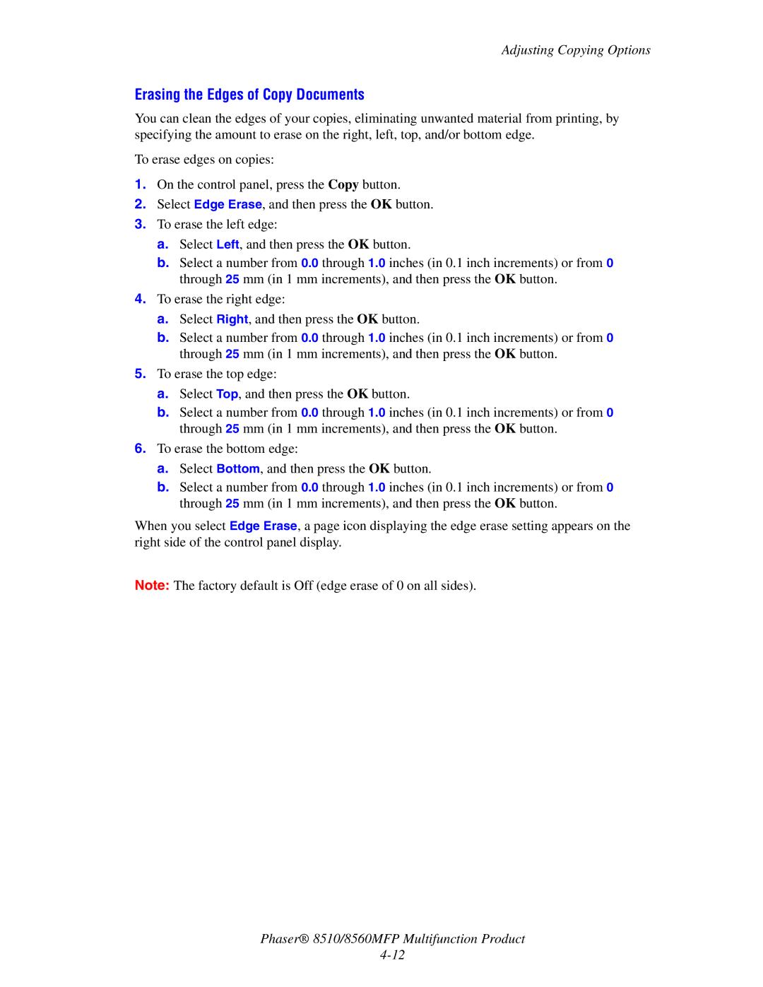 Xerox 8510 manual Erasing the Edges of Copy Documents 