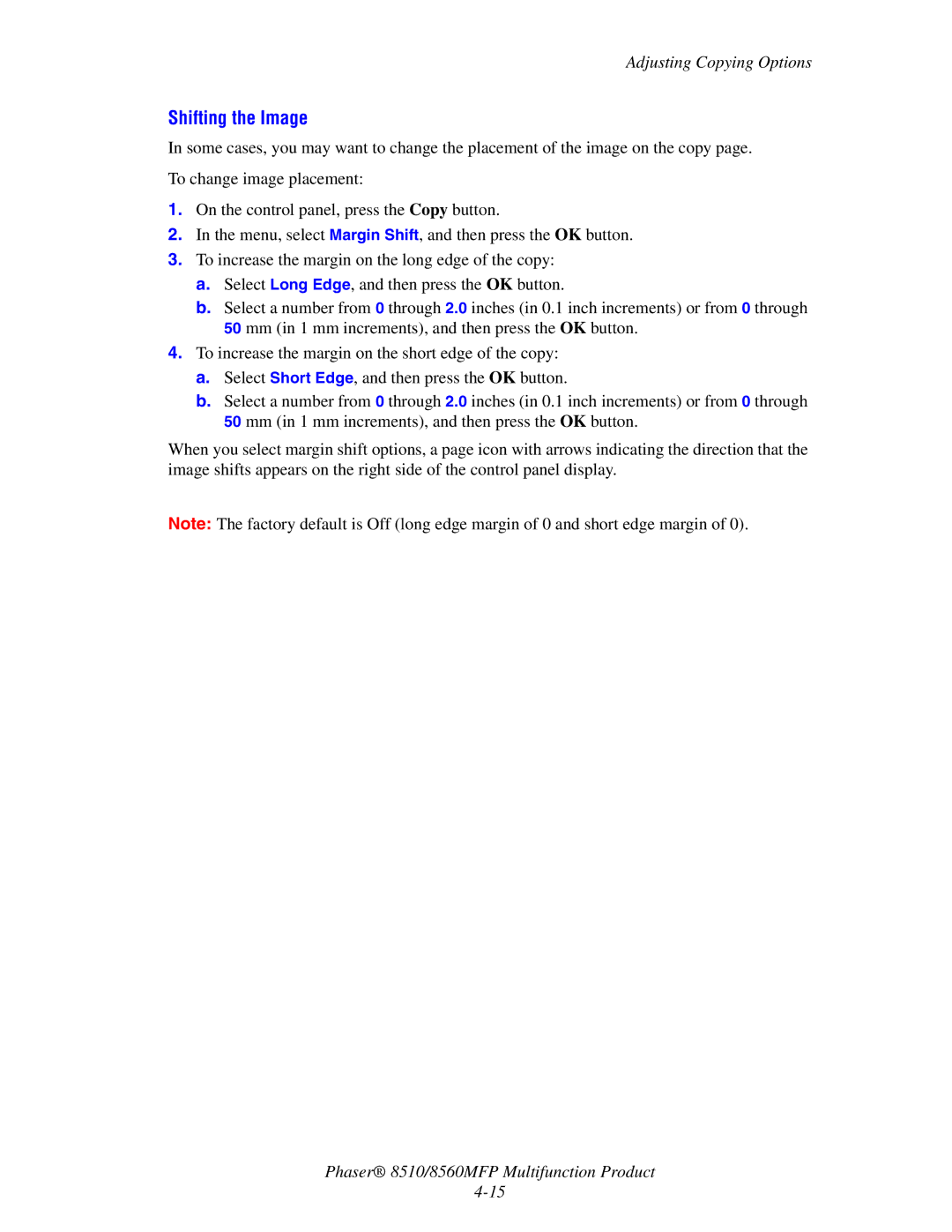 Xerox 8510 manual Shifting the Image 