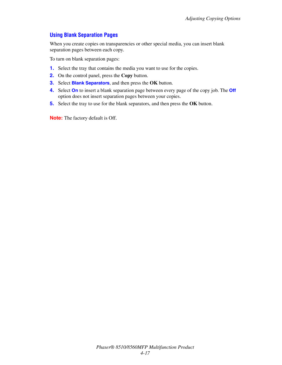 Xerox 8510 manual Using Blank Separation Pages 