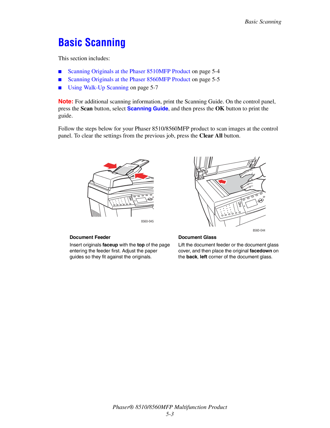 Xerox 8510 manual Basic Scanning, Document Glass 