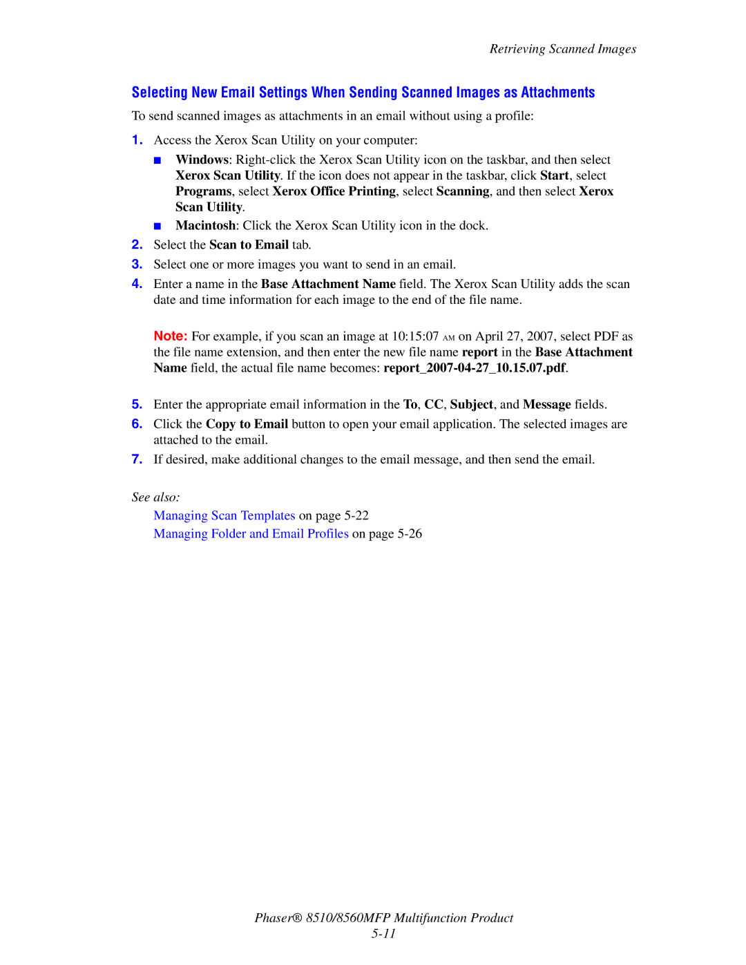 Xerox 8510 manual Retrieving Scanned Images 