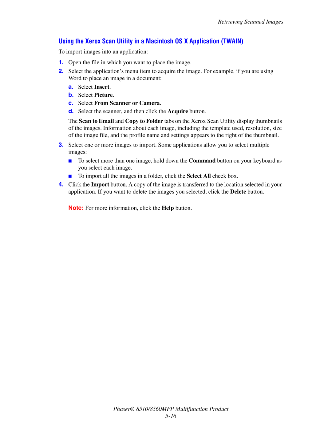 Xerox 8510 manual Select the scanner, and then click the Acquire button 