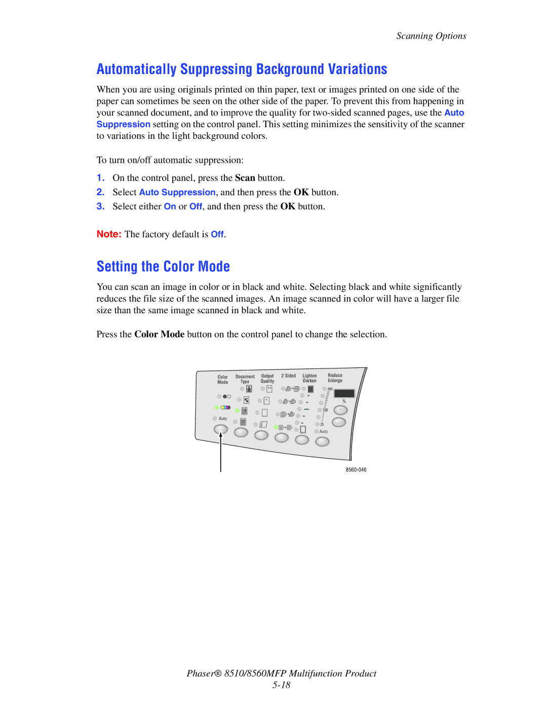 Xerox 8510 manual Automatically Suppressing Background Variations, Setting the Color Mode 