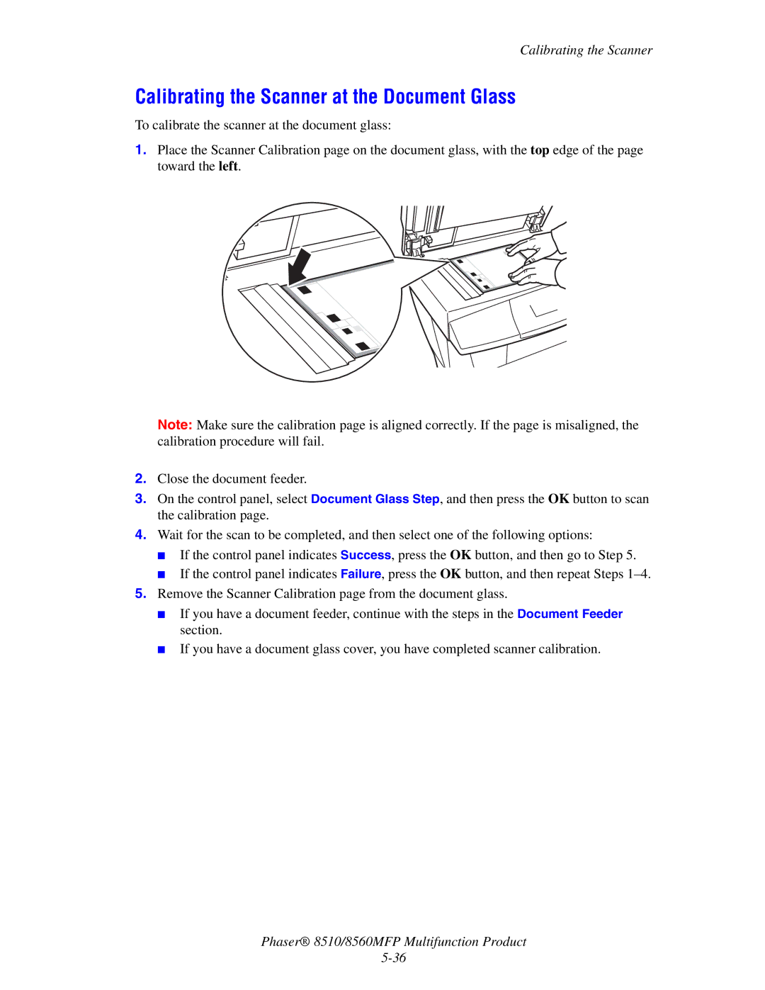 Xerox 8510 manual Calibrating the Scanner at the Document Glass 