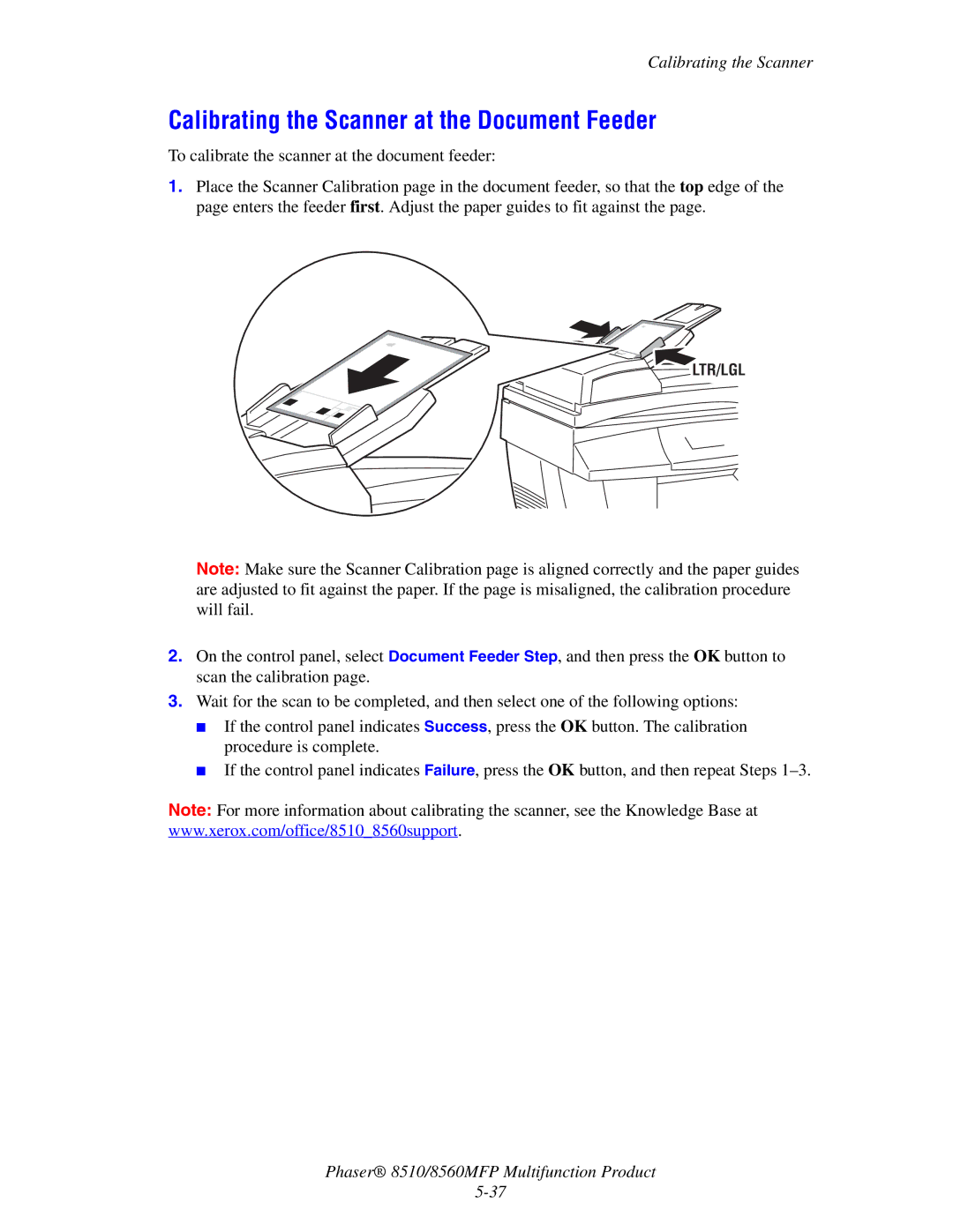 Xerox 8510 manual Calibrating the Scanner at the Document Feeder 