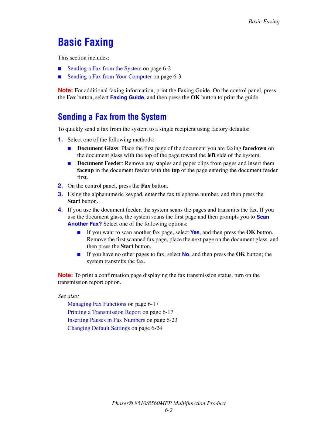 Xerox 8510 manual Basic Faxing, Sending a Fax from the System 