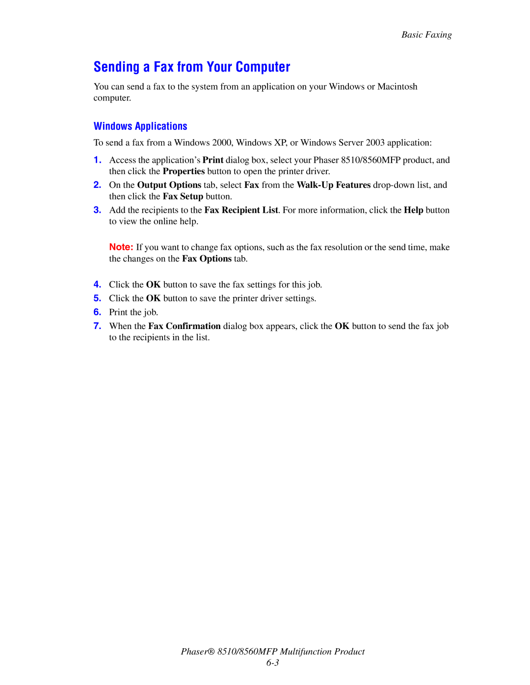 Xerox 8510 manual Sending a Fax from Your Computer, Windows Applications 