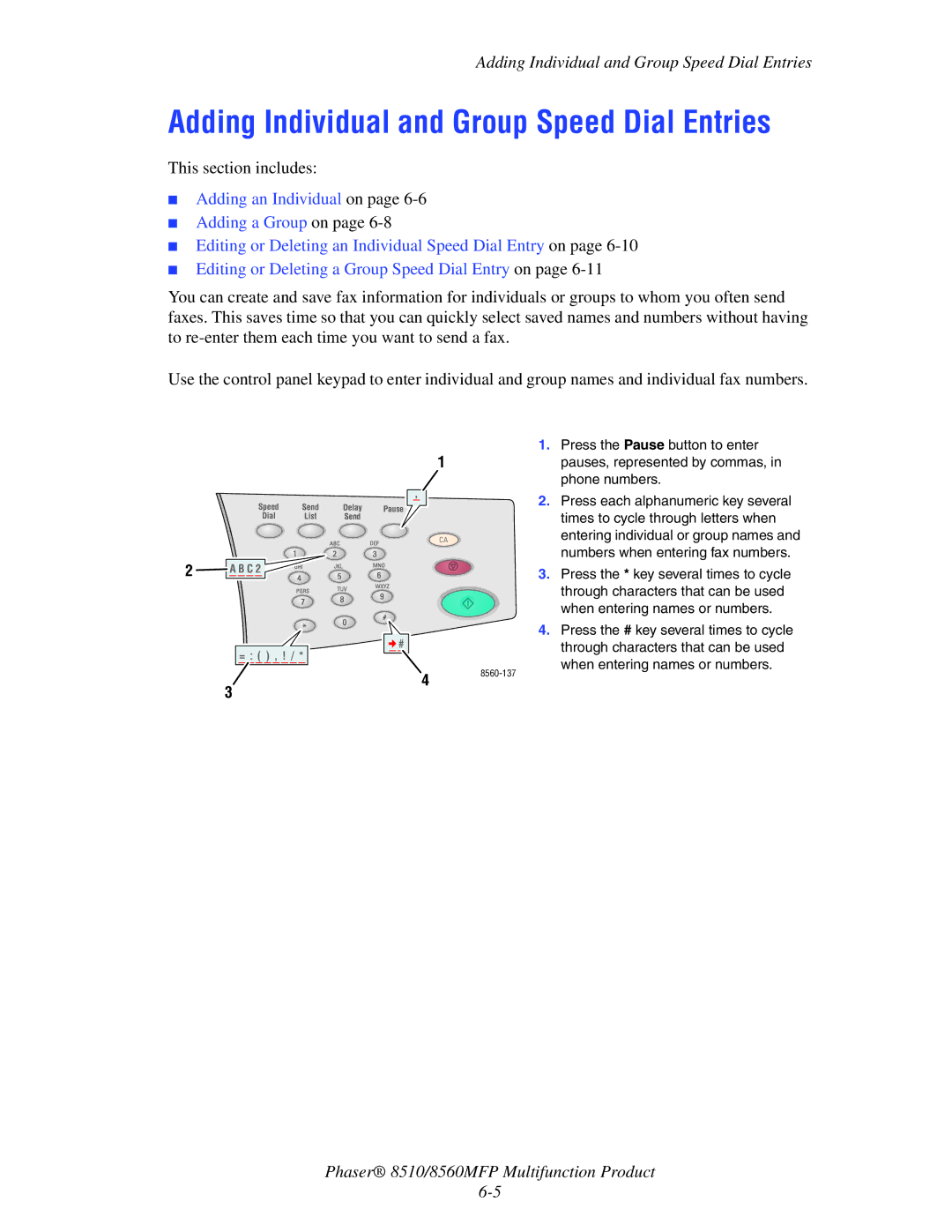 Xerox 8510 manual Adding Individual and Group Speed Dial Entries 