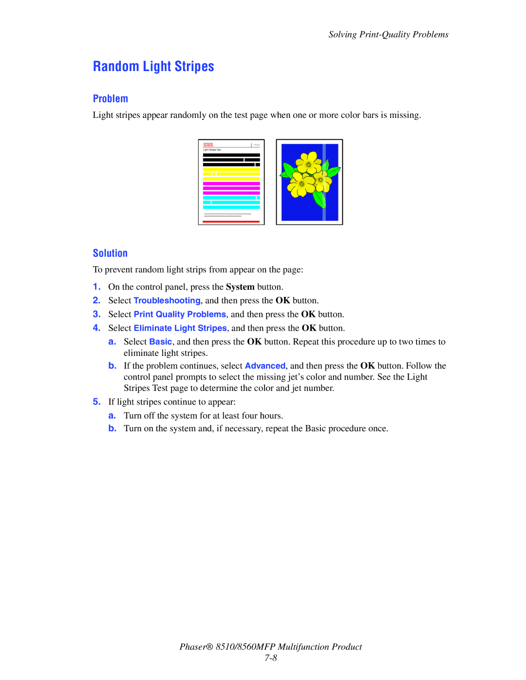 Xerox 8510 manual Random Light Stripes 