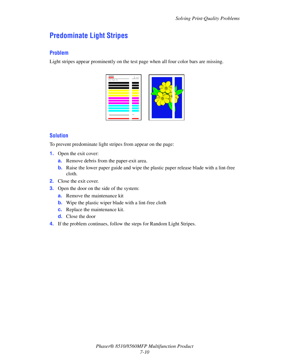 Xerox 8510 manual Predominate Light Stripes 