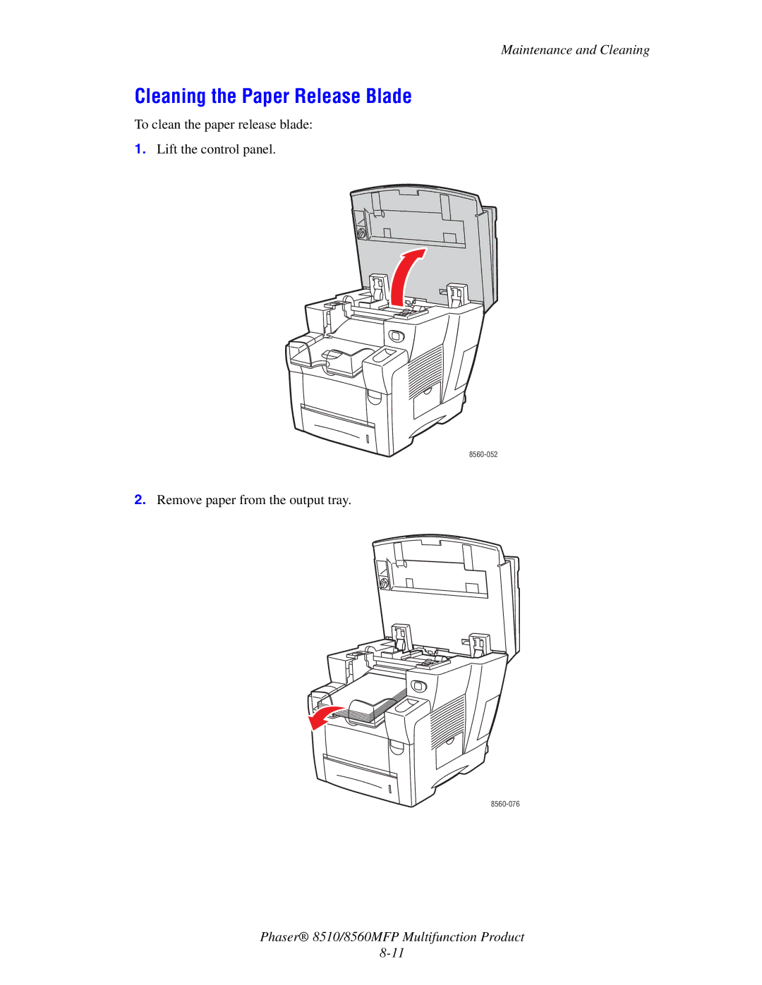 Xerox 8510 manual Cleaning the Paper Release Blade 