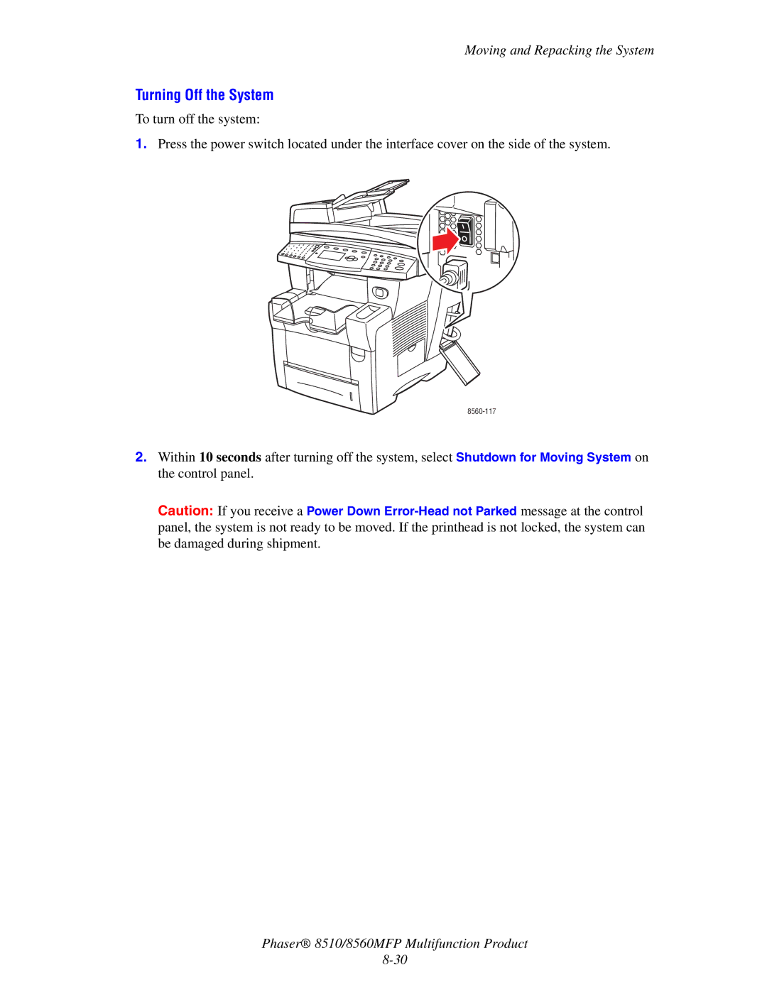 Xerox 8510 manual Turning Off the System 